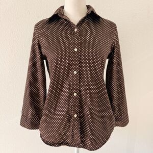 Lauren Ralph Lauren Brown Polk A Dot Button Down Shirt Preppy Classic Size PS